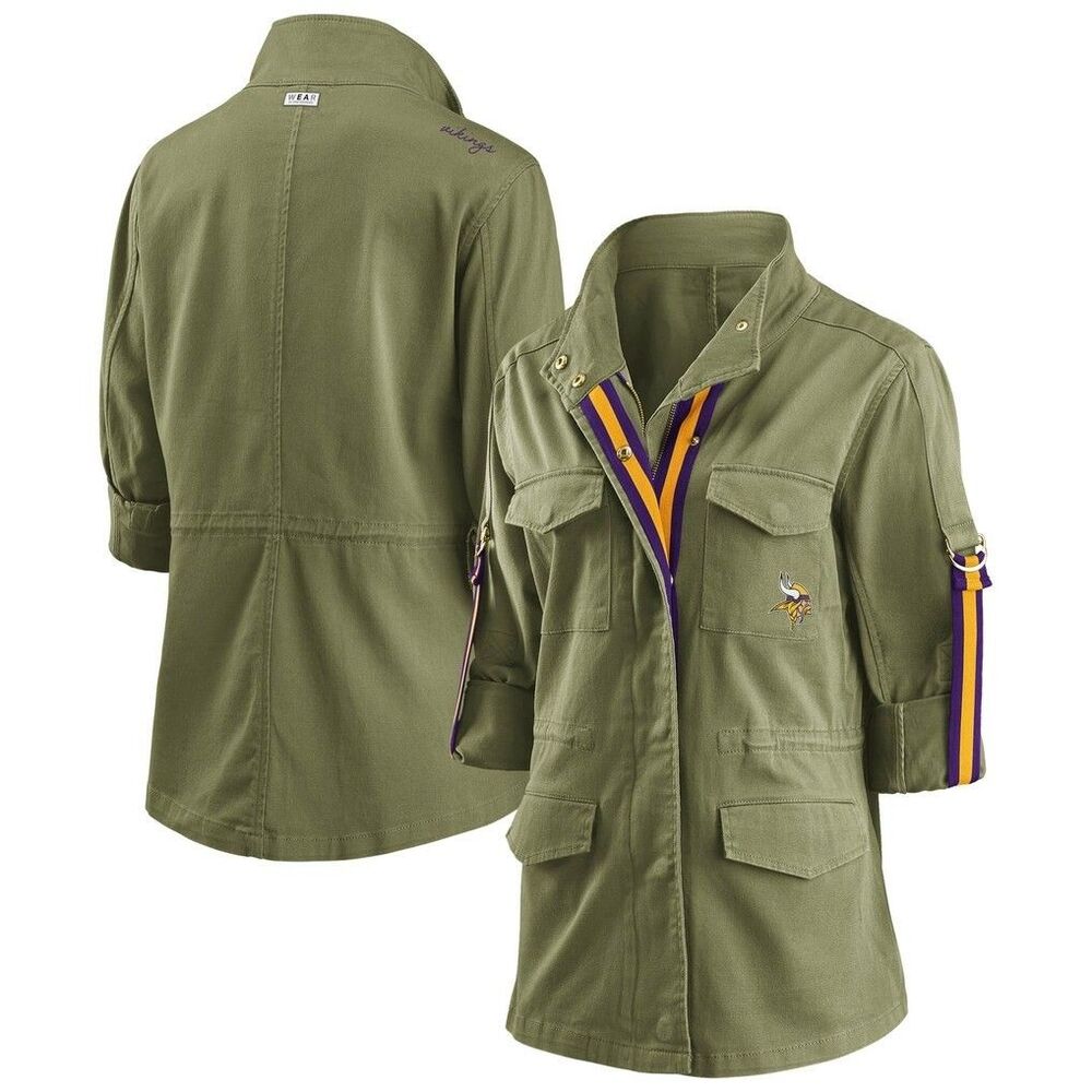 Women's WEAR By Erin Andrews Olive Minnesota Vikings Full Zip Utility Jacket